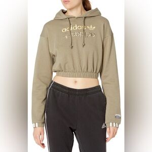 Adidas Originals RYV Clay Embroidered Logo Front French Terry Cropped Hoodie